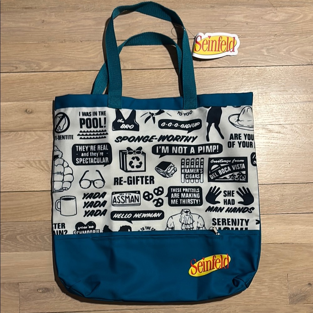 Seinfeld Graphic Tote Bag in Blue and White